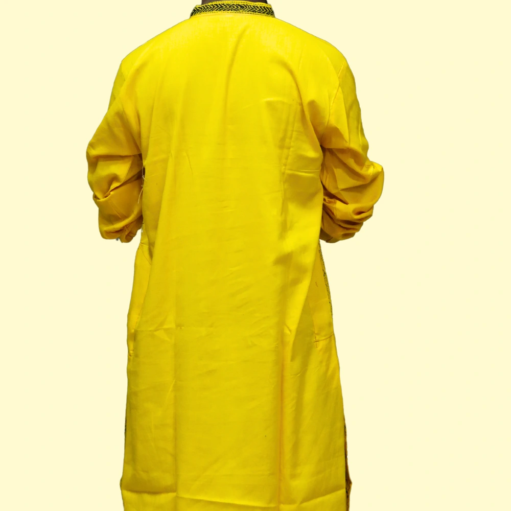 Men's yellow kurta with black thread embroidery – festive ethnic wear by Indlooms