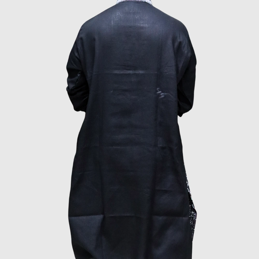 Men's black kurta with white geometric embroidery – trendy ethnic wear by Indlooms